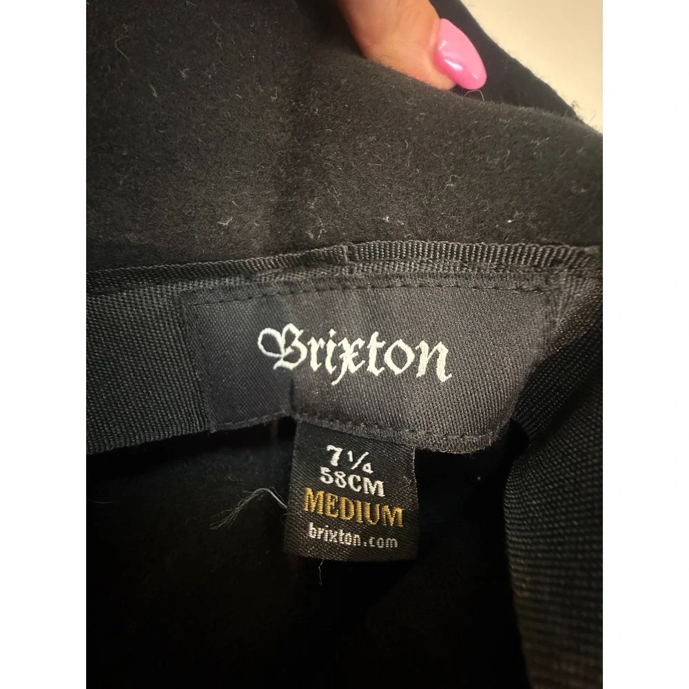 Brixton Black Wool Felt Cloche Hat Grosgrain Ribbon Bow Medium 7 1/4 58cm